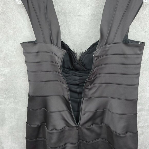 Tadashi Shoji Cocktail Sheath Dress 10 Black Beaded Lace Sweetheart Satin New - Picture 13 of 15